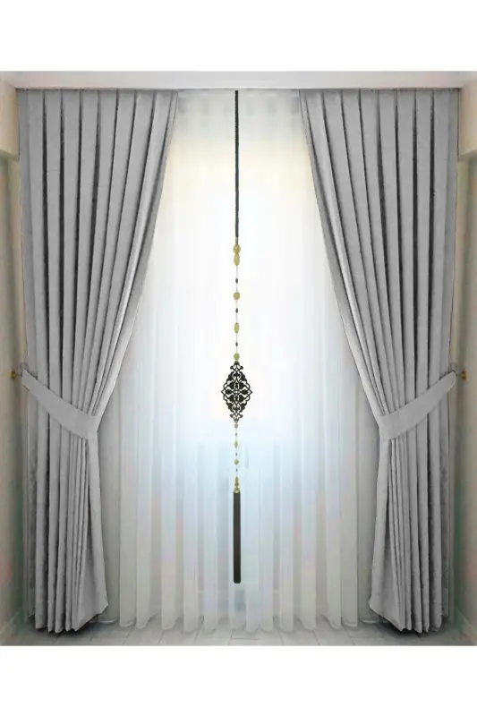 Light Gray Pleated Velvet Curtain High Quality Single Panel-Light Gray - 3