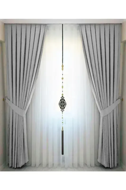 Light Gray Pleated Velvety Background Curtain High Quality Single Panel-Light Gray - 1