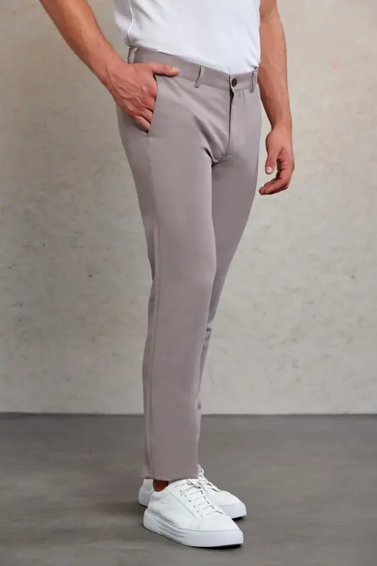 Light Gray Slim Fit Patterned Side Pocket Canvas Pants - HATEMOĞLU