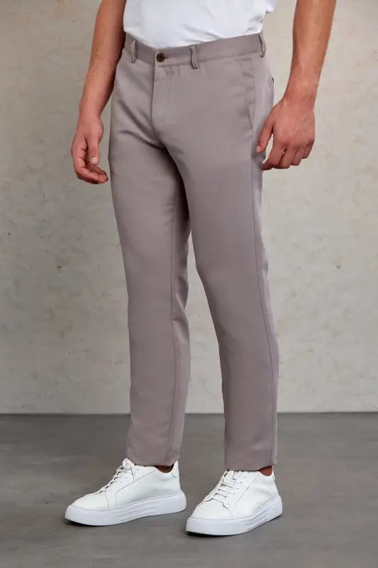 Light Gray Slim Fit Patterned Side Pocket Canvas Pants - 2