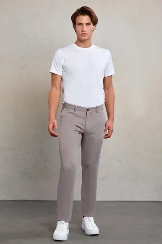 Light Gray Slim Fit Patterned Side Pocket Canvas Pants - 3