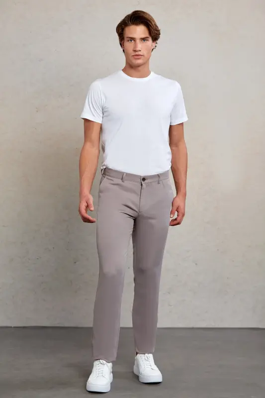 Light Gray Slim Fit Patterned Side Pocket Canvas Pants - 3