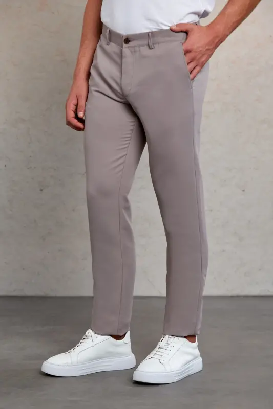 Light Gray Slim Fit Patterned Side Pocket Canvas Pants - 4