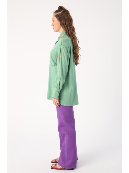 Light Green Viscose Shirt with Piping Detail - 7