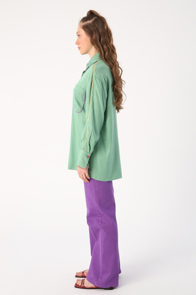 Light Green Viscose Shirt with Piping Detail - 11