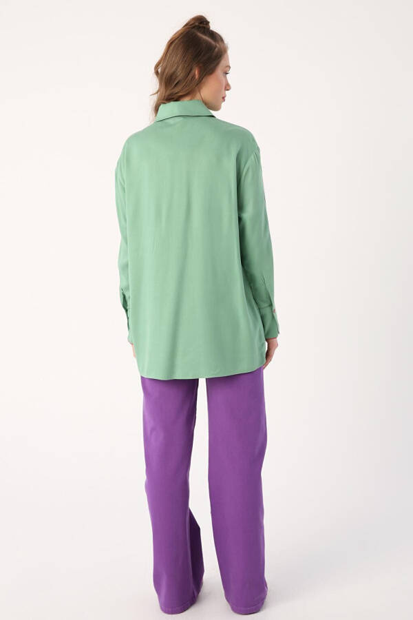 Light Green Viscose Shirt with Piping Detail - 12