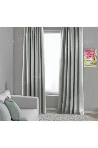 Light Grey Blackout Curtain, Blackout Lightproof Curtain, Plain Sewing (Single Panel Drape)-Light Grey - 1