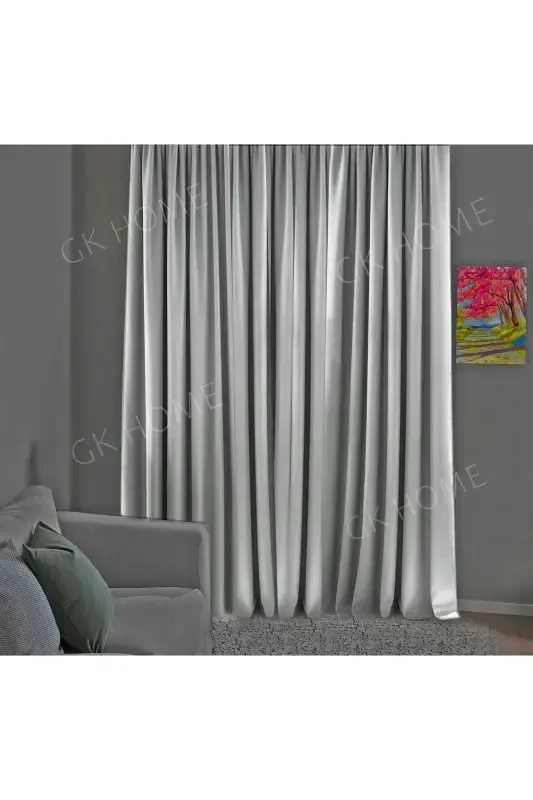 Light Grey Blackout Curtain, Blackout Lightproof Curtain, Plain Sewing (Single Panel Drape)-Light Grey - 2