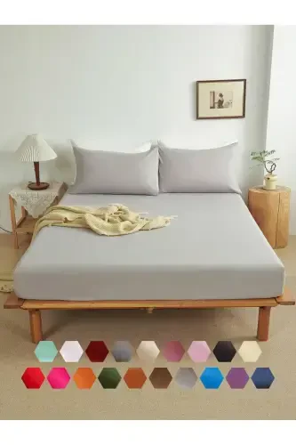 Light Grey Double Bed Fitted Sheet + 2 Pillowcases 160x200 - 1