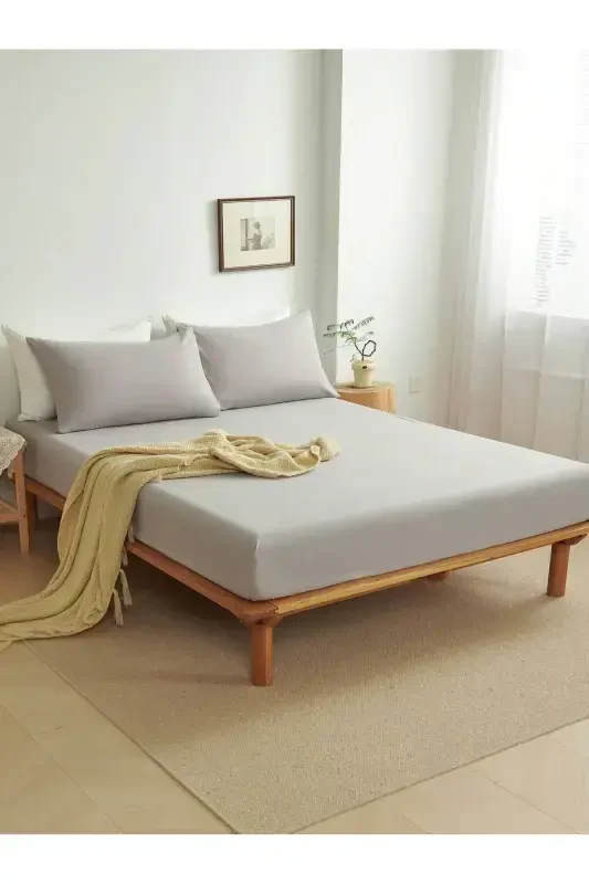 Light Grey Double Bed Fitted Sheet + 2 Pillowcases 160x200 - 2