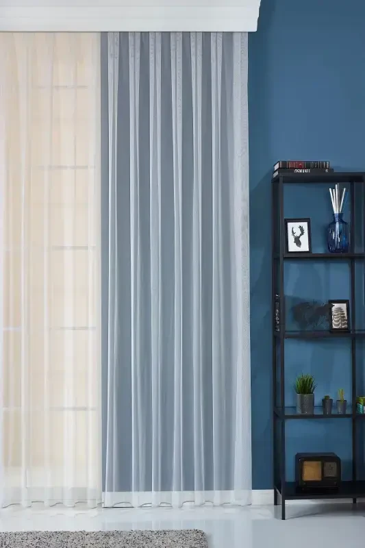 Light Grey High Quality Non-Iron Plain Tulle Curtain Turner - Non-Pile - Shirring Tape - Light Grey - 1