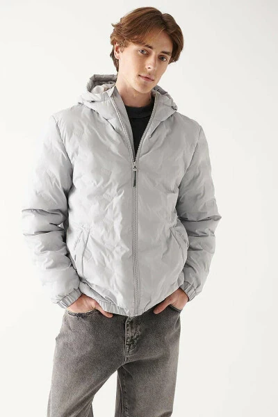 Light grey hooded men's jacket (0110135-70074) - Modazone