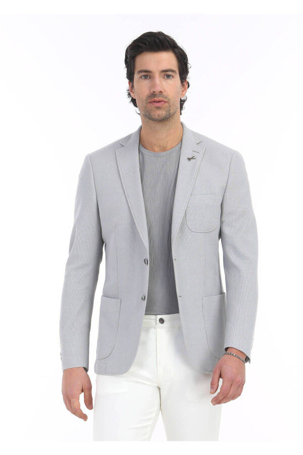 Light Grey Micro Zeroweight-slim Fit Cotton Blend Knit Jacket - 2