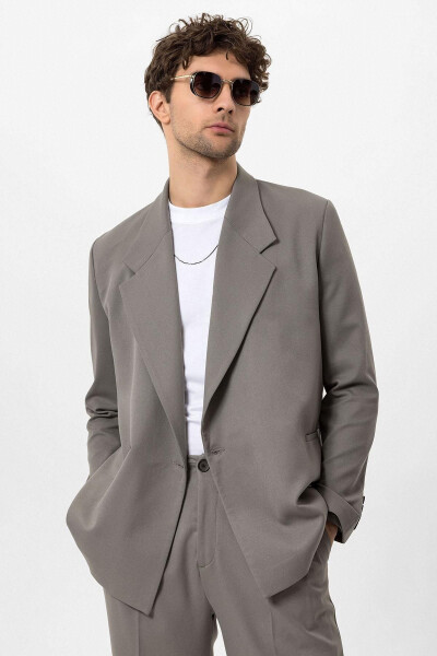 Light Khaki Double-Breasted Flap Pocket Men's Blazer Jacket - 18