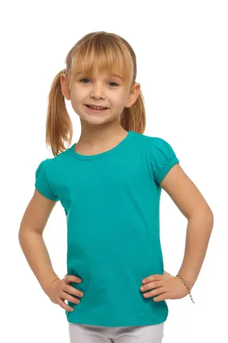Light Petroleum Basic Girls Crew Neck Watermelon Sleeve T-Shirt - ATLANTIS - 1