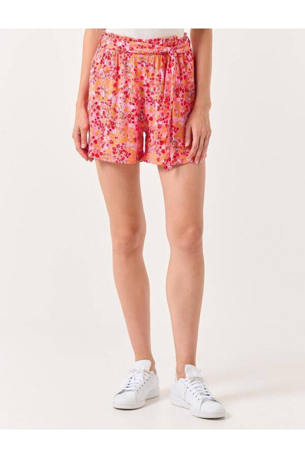 Light Pink High Waisted Floral Shorts - 17