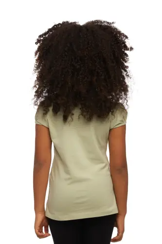 Light Pistachio Green Basic Girl's Crew Neck Melon Sleeve T-shirt-FOG GREEN - 4