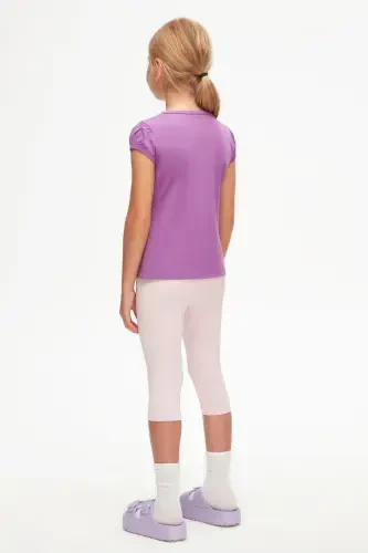 Light Purple Basic Girls Crew Neck Watermelon Sleeve T-Shirt-VIOLET - 3