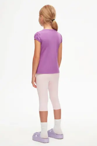 Light Purple Basic Girls Crew Neck Watermelon Sleeve T-Shirt-VIOLET - 4