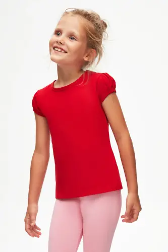 Light Red Basic Girls' Crew Neck Watermelon Sleeve T-Shirt-URBAN RED - LOVETTI (1)