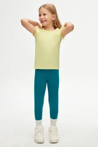 Light Yellow Basic Girls' Crew Neck Watermelon Sleeve T-shirt-IRIS YELLOW - 1