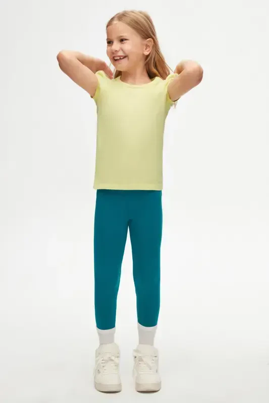 Light Yellow Basic Girls' Crew Neck Watermelon Sleeve T-shirt-IRIS YELLOW - LOVETTI