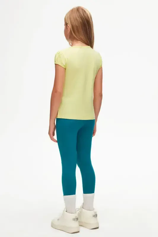 Light Yellow Basic Girls' Crew Neck Watermelon Sleeve T-shirt-IRIS YELLOW - 4