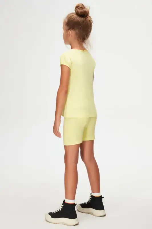 Light Yellow Basic Girls' Crew Neck Watermelon Sleeve T-shirt-IRIS YELLOW - 8