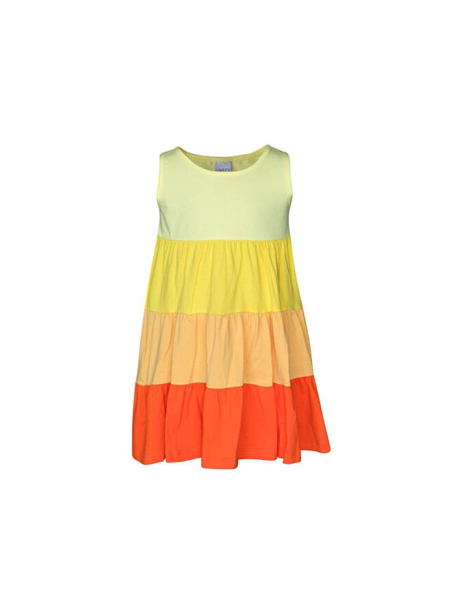Light Yellow-Orange Girl Colorful Layered Gathered Strappy Dress-Orange - 1