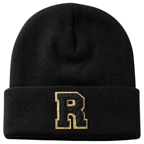 Lightbird Initial.s Beanie for Women and Teen Girls, Winter Black Beanie Hat, Personalized Gifts for Women 