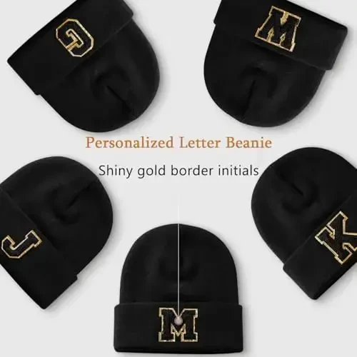 Lightbird Initial.s Beanie for Women and Teen Girls, Winter Black Beanie Hat, Personalized Gifts for Women - 1
