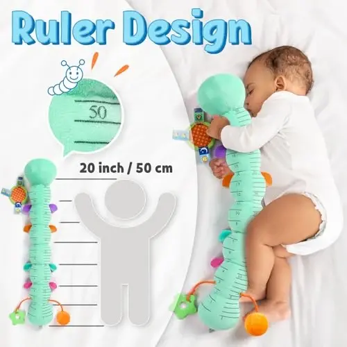 LIGHTDESIRE Baby Toys 6-12 Months Musical Caterpillar,Infant Toys Stuffed Animals with Ruler Design Mirror,Pull String,Crinkle&Rattles,Teething Toys for Tummy Time, Boy Girl Gifts 0-12 Months(Blue) - 5