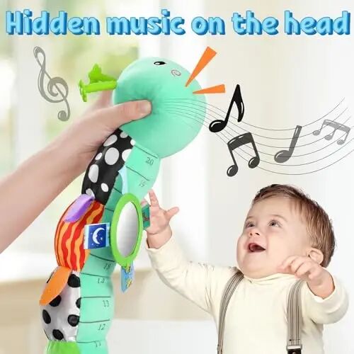 LIGHTDESIRE Baby Toys Musical Caterpillar Soft Infant Toys Stuffed Animals | Sensory Toys with Ruler Design,Mirror,Pull String&Rattle Baby Teething Toys Tummy Time for Newborn Shower Gifts 3 6 12 Months - 1