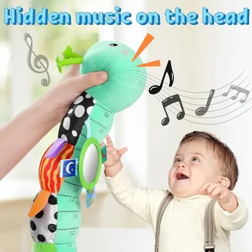 LIGHTDESIRE Baby Toys 6-12 Months Musical Caterpillar,Infant Toys Stuffed Animals with Ruler Design Mirror,Pull String,Crinkle&Rattles,Teething Toys for Tummy Time, Boy Girl Gifts 0-12 Months(Blue) - LIGHTDESIRE (1)