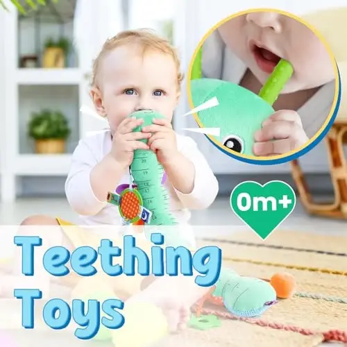 LIGHTDESIRE Baby Toys 6-12 Months Musical Caterpillar,Infant Toys Stuffed Animals with Ruler Design Mirror,Pull String,Crinkle&Rattles,Teething Toys for Tummy Time, Boy Girl Gifts 0-12 Months(Blue) - 4