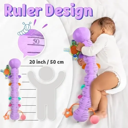 LIGHTDESIRE Baby Toys 6-12 Months Musical Caterpillar,Infant Toys Stuffed Animals with Ruler Design Mirror,Pull String,Crinkle&Rattles,Teething Toys for Tummy Time, Boy Girl Gifts 0-12 Months(Purple) - 5