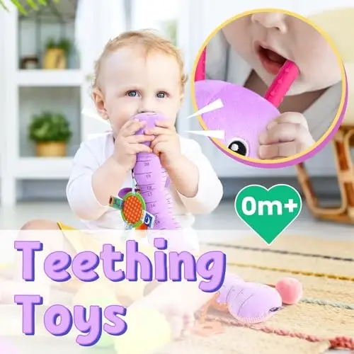 LIGHTDESIRE Baby Toys 6-12 Months Musical Caterpillar,Infant Toys Stuffed Animals with Ruler Design Mirror,Pull String,Crinkle&Rattles,Teething Toys for Tummy Time, Boy Girl Gifts 0-12 Months(Purple) - 4