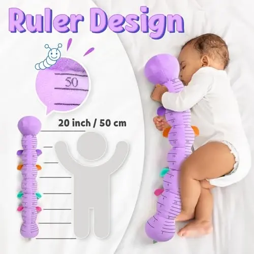 LIGHTDESIRE Baby Toys 6-12 Months Musical Caterpillar,Infant Toys Stuffed Animals with Ruler Design,Pull String,Crinkle&Rattles,Teething Toys Tummy Time Newborn Boy Girl Gifts 0-12 Months(Purple) - 5