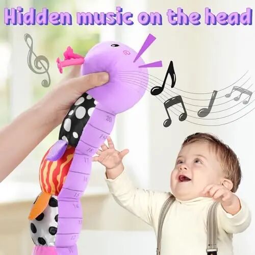 LIGHTDESIRE Baby Toys Musical Caterpillar Infant Toys Plush Stuffed Animals | Sensory Toys with Crinkle and Rattle Baby Teething Toys for Tummy Time Newborn Boys Girls 0 3 6 12 Months Shower Gifts,Purple - 2