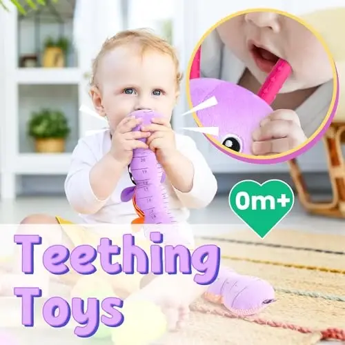 LIGHTDESIRE Baby Toys 6-12 Months Musical Caterpillar,Infant Toys Stuffed Animals with Ruler Design,Pull String,Crinkle&Rattles,Teething Toys Tummy Time Newborn Boy Girl Gifts 0-12 Months(Purple) - 4