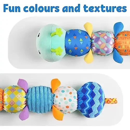 LIGHTDESIRE Baby Toys Musical Caterpillar,Infant Stuffed Animal Toy with Crinkle and Rattles,Soft Sensory Toys with Textures for Tummy Time Newborn Boys Girls 0 3 6 12 Months(Blue) - 4