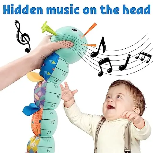 LIGHTDESIRE Baby Toys Musical Caterpillar,Infant Stuffed Animal Toy with Crinkle and Rattles,Soft Sensory Toys with Textures for Tummy Time Newborn Boys Girls 0 3 6 12 Months(Blue) - 2