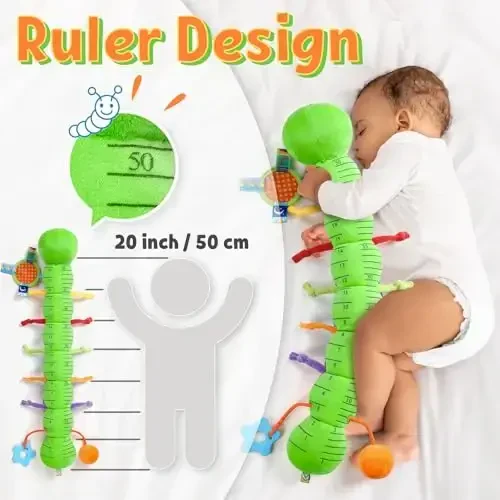 LIGHTDESIRE Baby Toys Musical Caterpillar,Infant Toys Stuffed Animals with Ruler Design,Mirror,Pull String&Ring Bell,Baby Teething Toy for Tummy Time Toy Newborn Boy Girl 3 6 12 Months(Grass Green) - 4