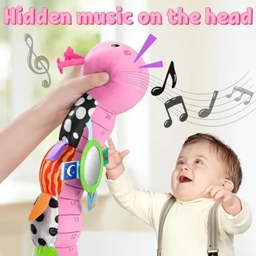 LIGHTDESIRE Baby Toys Musical Caterpillar,Infant Toys Stuffed Animals with Ruler Design,Mirror,Pull String&Ring Bell,Baby Teething Toys for Tummy Time Toy Newborn Gifts 3 6 12 Months(Pink,Leafy Limb) - LIGHTDESIRE (1)
