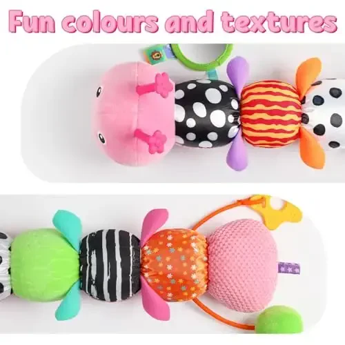 LIGHTDESIRE Baby Toys Musical Caterpillar,Infant Toys Stuffed Animals with Ruler Design,Mirror,Pull String&Ring Bell,Baby Teething Toys for Tummy Time Toy Newborn Gifts 3 6 12 Months(Pink,Leafy Limb) - 6
