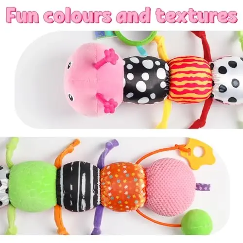 LIGHTDESIRE Baby Toys Musical Caterpillar,Infant Toys Stuffed Animals with Mirror,Ruler Design,Pull String&Rattles,Sensory Toy for Tummy Time Boy Girl Newborn Gifts 3 6 12 Months(Rose Pink,Knot Limb) - 6