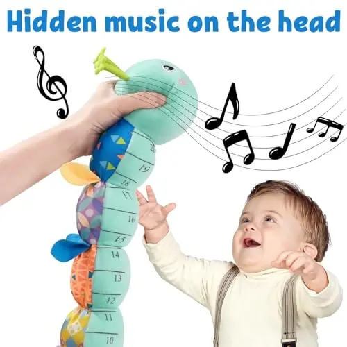 LIGHTDESIRE Baby Toys Musical Caterpillar Infant Toys Plush Stuffed Animals | Sensory Toys with Crinkle and Rattle Baby Teething Toys for Tummy Time Newborn Boys Girls 0 3 6 12 Months Shower Gifts,Blue - LIGHTDESIRE (1)