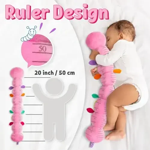 LIGHTDESIRE Baby Toys Musical Caterpillar,Infant Stuffed Animal Toy with Crinkle and Rattles,Soft Sensory Toys with Textures for Tummy Time Newborn Boys Girls 0 3 6 12 Months(Pink) - 4