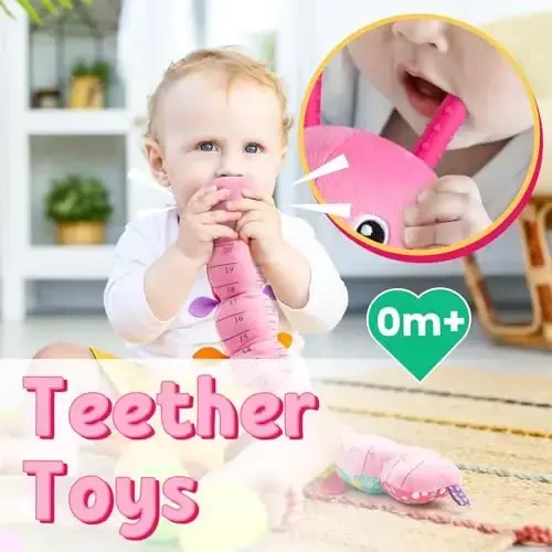 LIGHTDESIRE Baby Toys Musical Caterpillar,Infant Stuffed Animal Toy with Crinkle and Rattles,Soft Sensory Toys with Textures for Tummy Time Newborn Boys Girls 0 3 6 12 Months(Pink) - 6