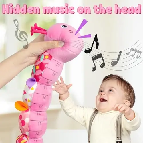 LIGHTDESIRE Baby Toys Musical Caterpillar Infant Toys Plush Stuffed Animals | Sensory Toys with Crinkle and Rattle Baby Teething Toys for Tummy Time Newborn Boys Girls 0 3 6 12 Months Shower Gifts,Pink - LIGHTDESIRE (1)